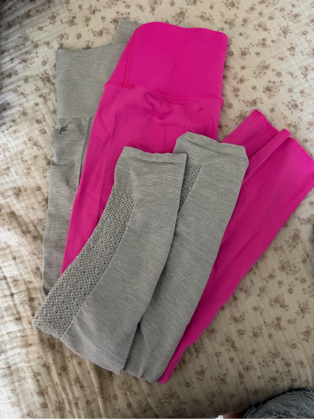 Fabletics High-Waist Leggings in Hot Pink & Light Gray